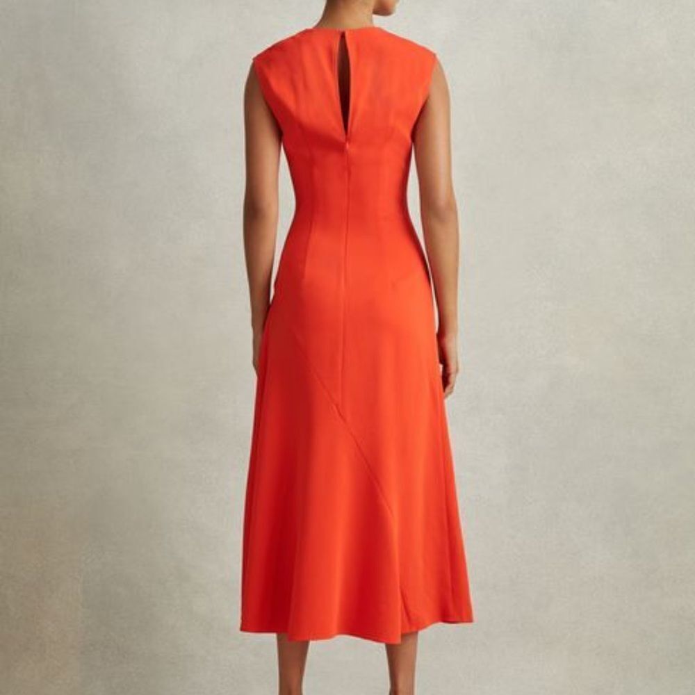 REISS STACEY RUCHED MIDI DRESS Orange Size 8 NWT - Picture 3 of 5